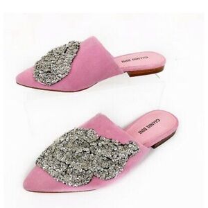 Gianni Bini leather / felt embellished mules